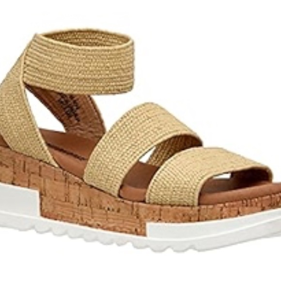 Cushionaire naomi cork wedge Women's Tan Woven Sandals size 8 - Picture 1 of 6
